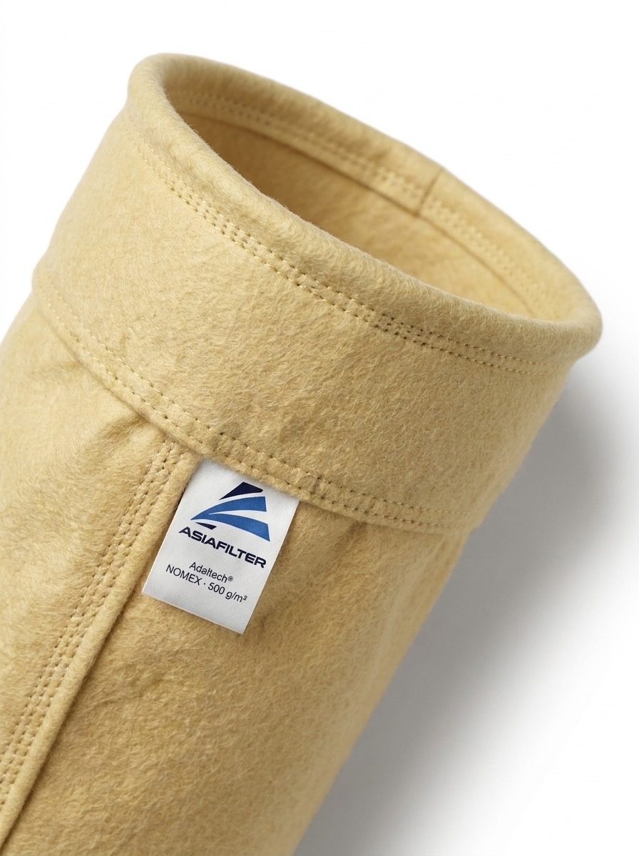 Cuff and tag of a Nomex meta-aramid filter bag