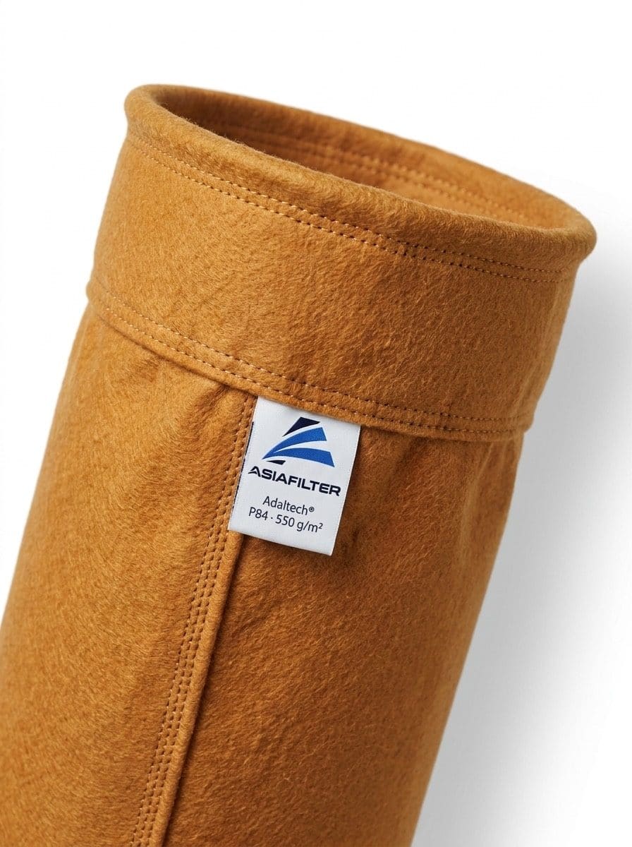 Cuff and tag of a P84 polyimide filter bag